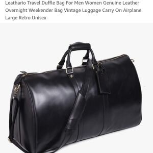 Black Leather Travel Duffle Bag